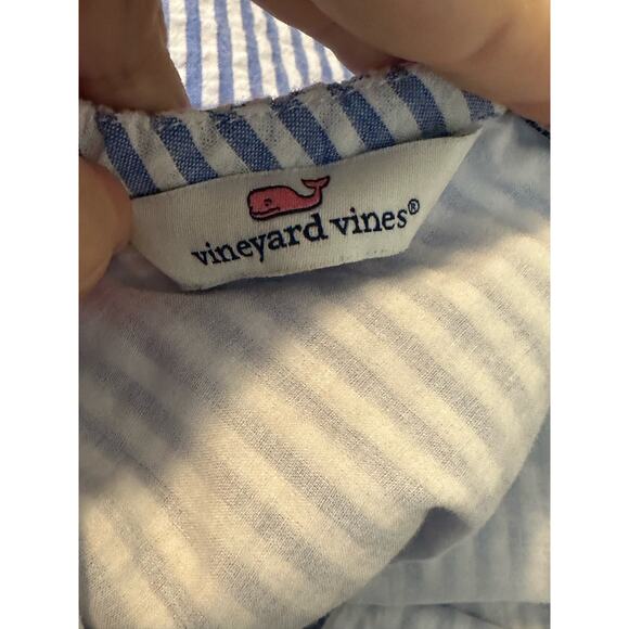 Vineyard Vines blue white stripes one shoulder ruffled top size 4 - Picture 3 of 13